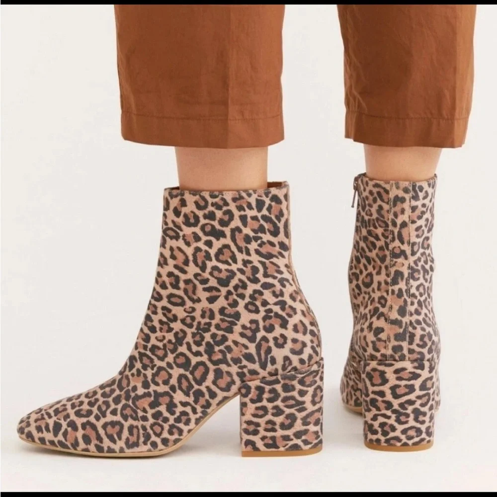 Free People Nicola Suede Block Heel Calf Boots Leopard Cheetah Women’s 37 7 - Picture 12 of 12